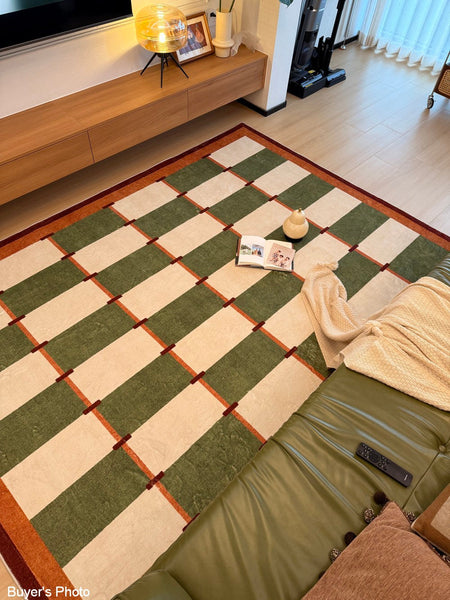 Geometric Area Rugs, Mid Century Contemporary Rugs, Green Modern Rugs for Living Room, Colorful Area Rugs for Bedroom-HomePaintingDecor
