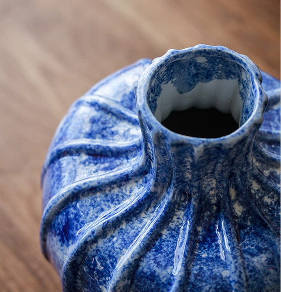 Handmade Water Holding Flower Vases, Centerpiece on Dining Table, Blue Ceramic Bud Vases, Tall Flower Vases on Table, Modern Pottery Flower Vases-HomePaintingDecor