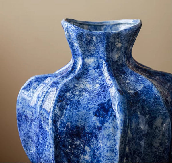 Modern Pottery Flower Vases, Handmade Water Holding Flower Vases, Centerpiece on Dining Table, Blue Ceramic Bud Vases, Tall Flower Vases on Table-HomePaintingDecor