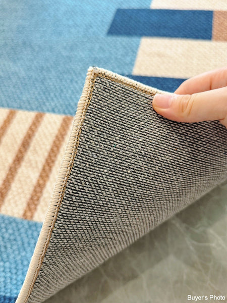 Geometric Modern Area Rugs, Modern Living Room Rug Ideas, Mid Century Contemporary Rugs, Blue Modern Rugs for Dining Room-HomePaintingDecor
