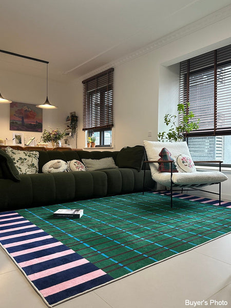 Modern Rugs for Living Room, Geometric Area Rugs, Green Mid Century Contemporary Rugs, Colorful Area Rugs for Bedroom-HomePaintingDecor