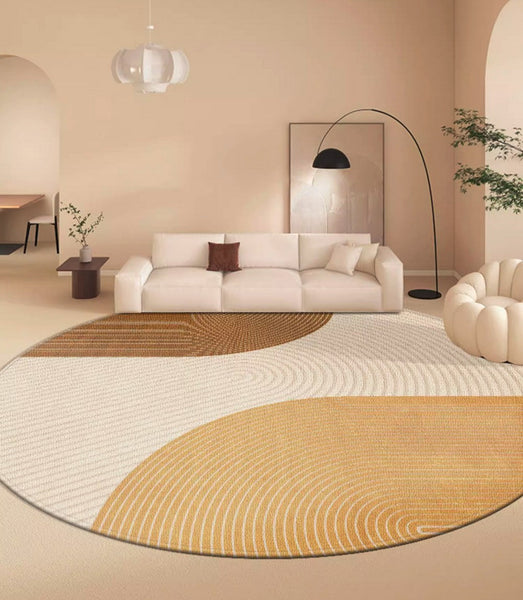 Circular Modern Rugs under Chairs, Dining Room Contemporary Round Rugs, Bedroom Modern Round Rugs, Geometric Modern Rug Ideas for Living Room-HomePaintingDecor