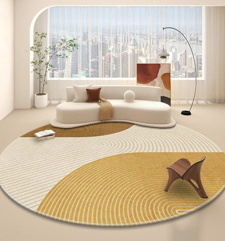 Circular Modern Rugs under Chairs, Dining Room Contemporary Round Rugs, Bedroom Modern Round Rugs, Geometric Modern Rug Ideas for Living Room-HomePaintingDecor