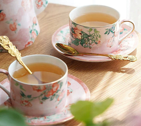 Elegant Coffee Cup, Porcelain Tea cups, British Tea Cup Set, Afternoon Tea Cup with Saucer Set, Porcelain Coffee Cups, Coffee Cup in Gift Box, Vintage Tea Cup Set-HomePaintingDecor