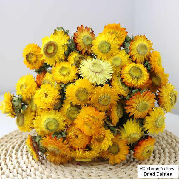 Natural Decorations, A Bunch of Dried Daisy Flowers, Flower Arrangements, Natural Dried Yellow Daisy Flowers, Handmade Artificial Flowers for Home Decor-HomePaintingDecor