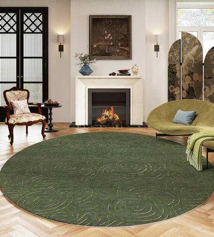 Bedroom Abstract Modern Area Rugs, Green Contemporary Modern Rugs, Geometric Round Rugs for Dining Room, Mid Century Round Modern Rugs under Chairs-HomePaintingDecor