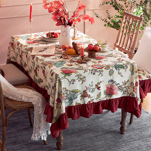 Large Modern Rectangle Tablecloth for Dining Room Table, Blue Flower Pattern Farmhouse Table Cloth, Square Tablecloth for Round Table-HomePaintingDecor
