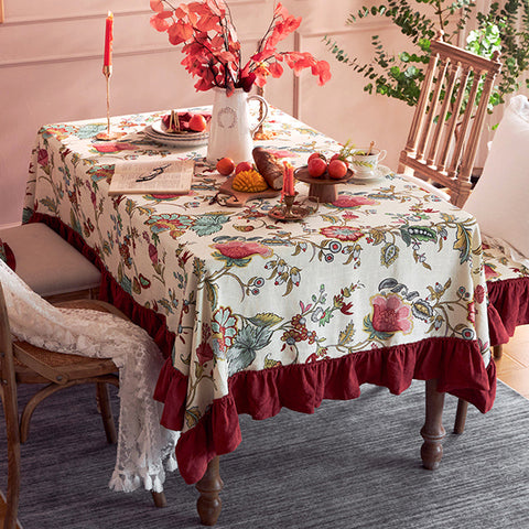 Large Modern Rectangle Tablecloth for Dining Room Table, Blue Flower Pattern Farmhouse Table Cloth, Square Tablecloth for Round Table-HomePaintingDecor