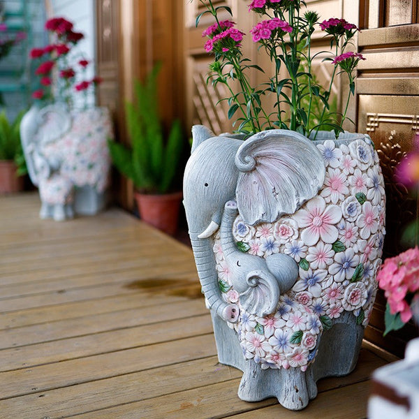 Modern Garden Flower Pot, Unique Animal Statue for Garden Ornaments, Beautiful Elephant Flowerpot, Resin Statue for Garden, Villa Outdoor Decor Gardening Ideas-HomePaintingDecor