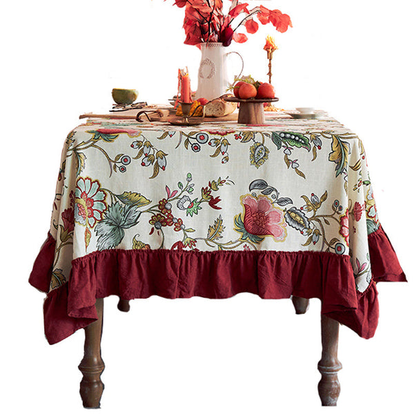 Large Modern Rectangle Tablecloth for Dining Room Table, Blue Flower Pattern Farmhouse Table Cloth, Square Tablecloth for Round Table-HomePaintingDecor