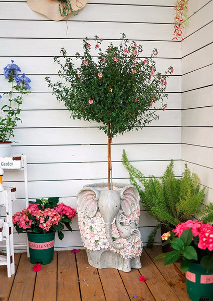 Modern Garden Flower Pot, Unique Animal Statue for Garden Ornaments, Beautiful Elephant Flowerpot, Resin Statue for Garden, Villa Outdoor Decor Gardening Ideas-HomePaintingDecor