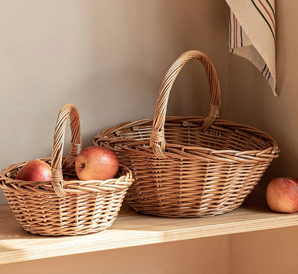 Large Picnic Food Basket with Handle, Lovely Willow Weaving Baskets for Vegetable, Natural Hand-woven Wicker Storage Basket, Natural Fruit Basket, Kitchen Storage Baskets-HomePaintingDecor