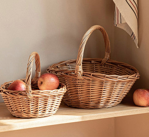 Large Picnic Food Basket with Handle, Lovely Willow Weaving Baskets for Vegetable, Natural Hand-woven Wicker Storage Basket, Natural Fruit Basket, Kitchen Storage Baskets-HomePaintingDecor