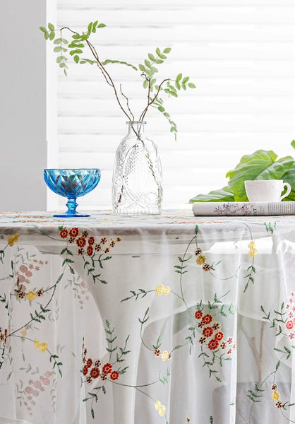 Spring Flower Rectangular Tablecloth for Oval Table, Extra Large Lace Tablecloths, Lace Embroidered Table Covers, Rectangular Table Covers for Coffee Table-HomePaintingDecor