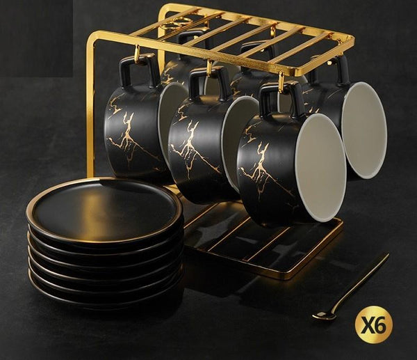 Large Tea Cup, White Coffee Cup, Black Coffee Mug, Ceramic Cup, Coffee Cup and Saucer Set-HomePaintingDecor