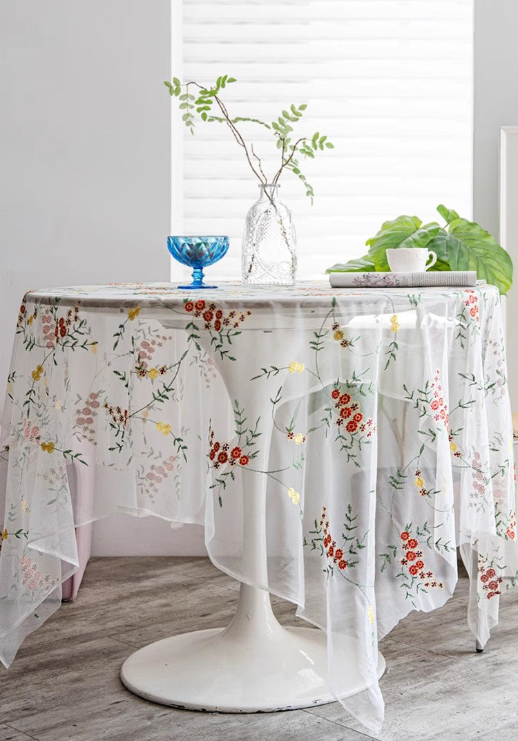 Spring Flower Rectangular Tablecloth for Oval Table, Extra Large Lace Tablecloths, Lace Embroidered Table Covers, Rectangular Table Covers for Coffee Table-HomePaintingDecor