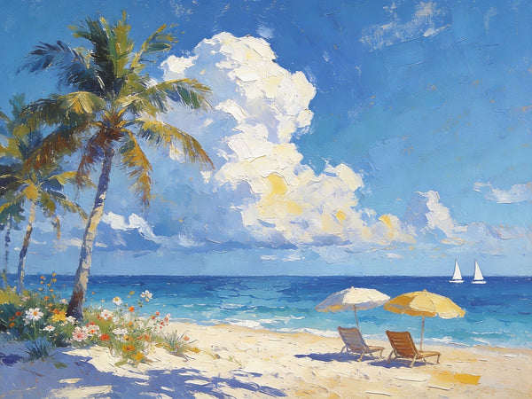 Beachside Bliss, Seashore Beach Painting, Small Oil Paintings, Original Landscape Paintings, Buy Painting Online, Hand Painted Canvas Art, Heavy Texture Artwork-HomePaintingDecor