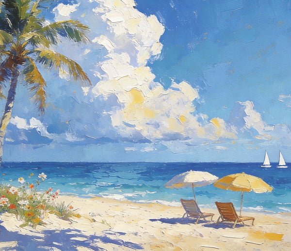 Beachside Bliss, Seashore Beach Painting, Small Oil Paintings, Original Landscape Paintings, Buy Painting Online, Hand Painted Canvas Art, Heavy Texture Artwork-HomePaintingDecor