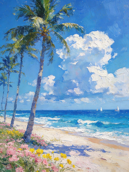 Sandy Shores and Palm Trees, Beach Palm Tree Paintings, Original Artwork, Seashore Painting, Small Oil Paintings, Hand Painted Canvas Wall Art, Heavy Texture Artwork, Small Canvas Paintings-HomePaintingDecor