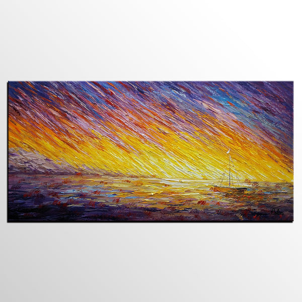 Custom Extra Large Painting, Sail Boat Landscape Painting, Abstract Landscape Paintings-HomePaintingDecor