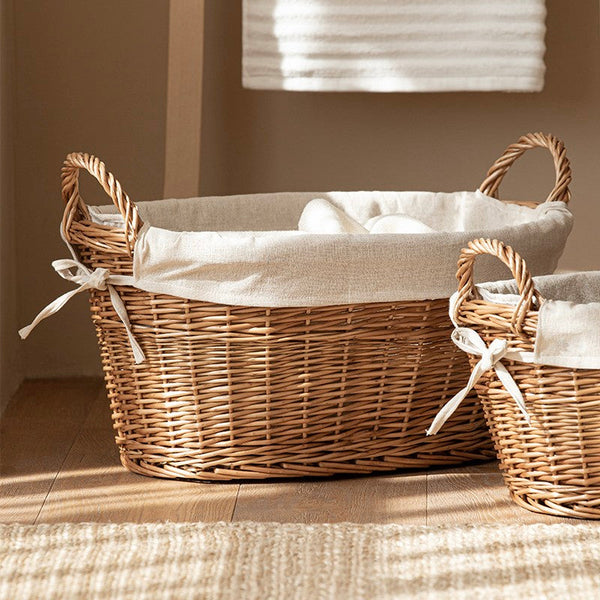 Large Kitchen Round Storage Baskets, Large Food Storage Basket with Handle, Natural Hand-woven Wicker Storage Basket for Clothes, Willow Weaving Baskets for Toys-HomePaintingDecor