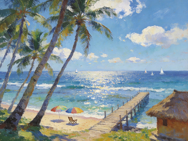 Tropical Beach Dream, Seashore Beach Paintings, Small Wall Art Paintings, Hand Painted Canvas Art, Small Oil Paintings, Landscape Canvas Paintings, Original Canvas Paintings-HomePaintingDecor