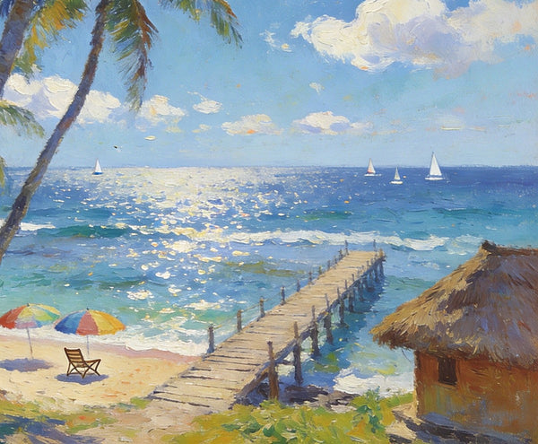 Tropical Beach Dream, Seashore Beach Paintings, Small Wall Art Paintings, Hand Painted Canvas Art, Small Oil Paintings, Landscape Canvas Paintings, Original Canvas Paintings-HomePaintingDecor