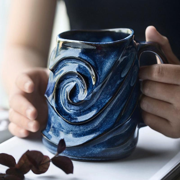 Stoneware Coffee Mugs, White Ceramic Coffee Mug, Large Capacity Coffee Cups, Birthday Gifts, Handmade Pottery Coffee Mug-HomePaintingDecor