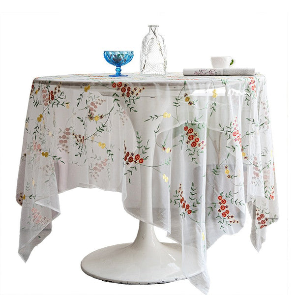 Spring Flower Rectangular Tablecloth for Oval Table, Extra Large Lace Tablecloths, Lace Embroidered Table Covers, Rectangular Table Covers for Coffee Table-HomePaintingDecor