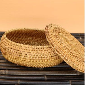 Storage Basket for Kitchen, Small Rattan Storage Basket, Round Storage Basket with Lid, Pantry Storage Ideas-HomePaintingDecor
