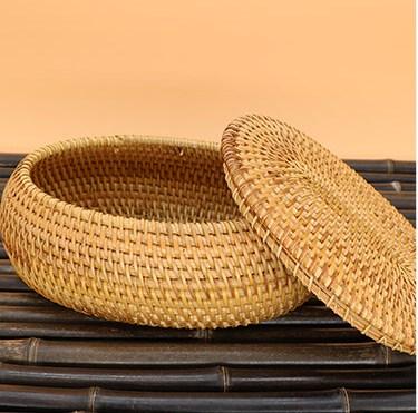 Storage Basket for Kitchen, Small Rattan Storage Basket, Round Storage Basket with Lid, Pantry Storage Ideas-HomePaintingDecor