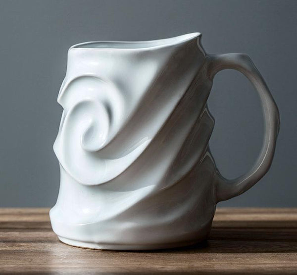 Stoneware Coffee Mugs, White Ceramic Coffee Mug, Large Capacity Coffee Cups, Birthday Gifts, Handmade Pottery Coffee Mug-HomePaintingDecor