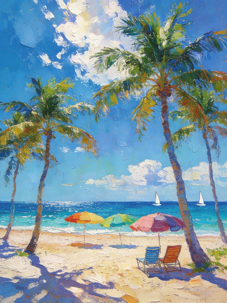 Seaside Relaxation Spot, Seashore Painting, Beach Palm Tree Paintings, Original Artwork, Small Oil Paintings, Hand Painted Canvas Art, Heavy Texture Wall Art Paintings, Small Paintings On Canvas-HomePaintingDecor