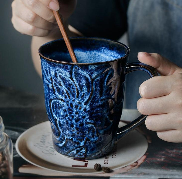 Brown Ceramic Coffee Mug, Large Capacity Coffee Cups, Anniversary Gifts, Stoneware Coffee Mugs, Handmade Pottery Coffee Mug-HomePaintingDecor