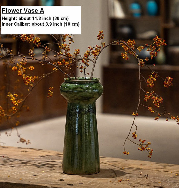 Porcelain Flower Vases, Ceramic Bouquet Vases, Green Flower Vases on Table, Dining Table Centerpiece, Handmade Water Holding Flower Vase-HomePaintingDecor