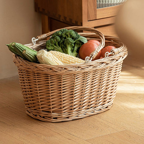 Kitchen Storage Baskets, Small Picnic Food Basket with Handle, Natural Hand-woven Wicker Storage Basket, Willow Weaving Baskets for Vegetable, Natural Fruit Basket-HomePaintingDecor