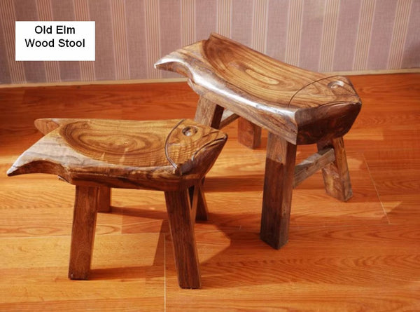 Dining Table Stool, Handmade Vintage Old Elm Wood Stool, Solid Wood low Stool, Creative Shoe-changing Stool, Children's Wooden Stool, Sofa Stool-HomePaintingDecor