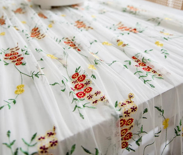 Spring Flower Rectangular Tablecloth for Oval Table, Extra Large Lace Tablecloths, Lace Embroidered Table Covers, Rectangular Table Covers for Coffee Table-HomePaintingDecor