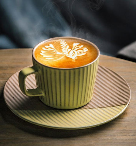 Pottery Coffee Cups, Cappuccino Coffee Mug, Ceramic Coffee Cups, Coffee Cup and Saucer Set, Coffee Cup for Sale, Tea Cup, White / Green / Blue / Yellow-HomePaintingDecor