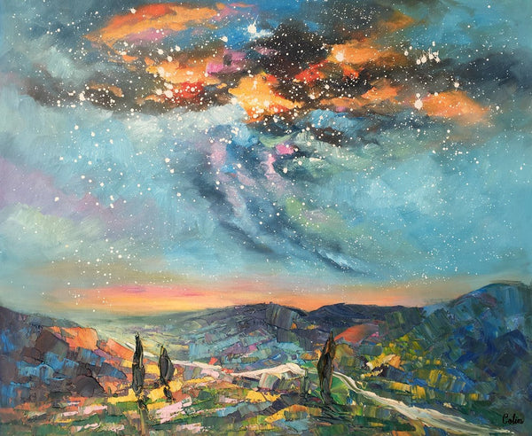 Oil Painting, Starry Night Sky Painting, Custom Abstract Canvas Artwork, Canvas Painting for Kitchen