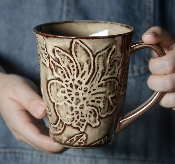 Brown Ceramic Coffee Mug, Large Capacity Coffee Cups, Anniversary Gifts, Stoneware Coffee Mugs, Handmade Pottery Coffee Mug-HomePaintingDecor