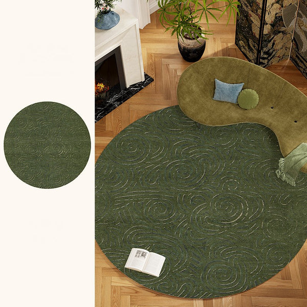 Bedroom Abstract Modern Area Rugs, Green Contemporary Modern Rugs, Geometric Round Rugs for Dining Room, Mid Century Round Modern Rugs under Chairs-HomePaintingDecor