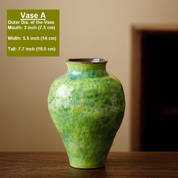 Modern Pottery Flower Vases, Handmade Water Holding Flower Vases, Pottery Bud Vases, Large Green Flower Vases on Table, Centerpiece on Dining Table-HomePaintingDecor