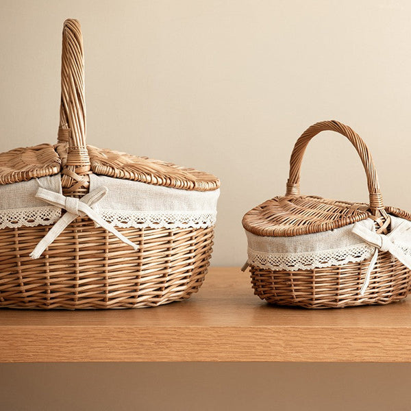 Picnic Storage Basket with Handle, Extra Large Kitchen Storage Baskets, Natural Hand-woven Wicker Storage Basket, Lovely Willow Weaving Baskets for Vegetable, Natural Fruit Storage Baskets-HomePaintingDecor