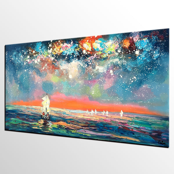 Landscape Painting for Sale, Starry Night Sky Painting, Impasto Artwork, Canvas Painting for Bedroom, Custom Original Landscape Painting-HomePaintingDecor