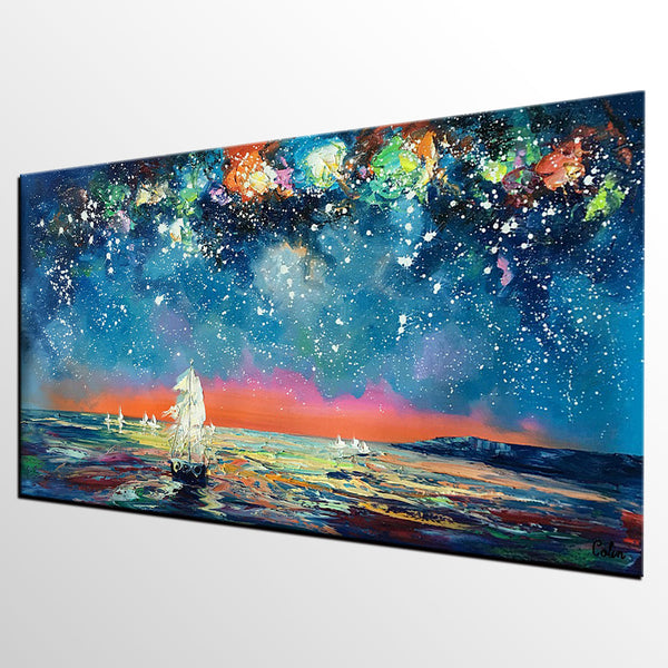 Impasto Artwork, Starry Night Sky Painting, Canvas Painting, Custom Extra Large Painting-HomePaintingDecor
