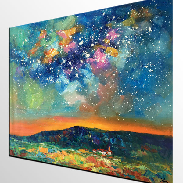 Heavy Texture Abstract Painting, Starry Night Sky, Landscape Painting, Custom Large Art