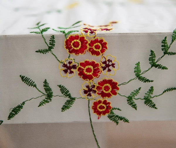 Spring Flower Rectangular Tablecloth for Oval Table, Extra Large Lace Tablecloths, Lace Embroidered Table Covers, Rectangular Table Covers for Coffee Table-HomePaintingDecor