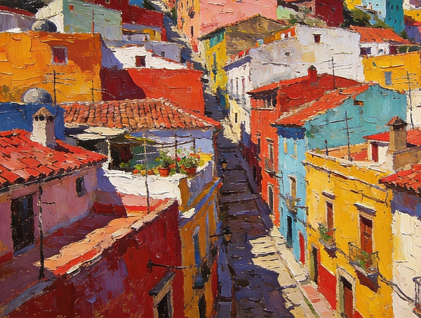 Colorful Terraces of Guanajuato, Hand Painted Canvas Art, Small Oil Paintings, Small Wall Art Paintings, Landscape Canvas Paintings, Original Canvas Paintings-HomePaintingDecor