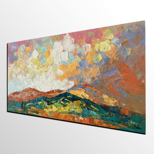 Mountain Landscape Painting, Original Artwork, Custom Extra Large Art, Canvas Artwork-HomePaintingDecor